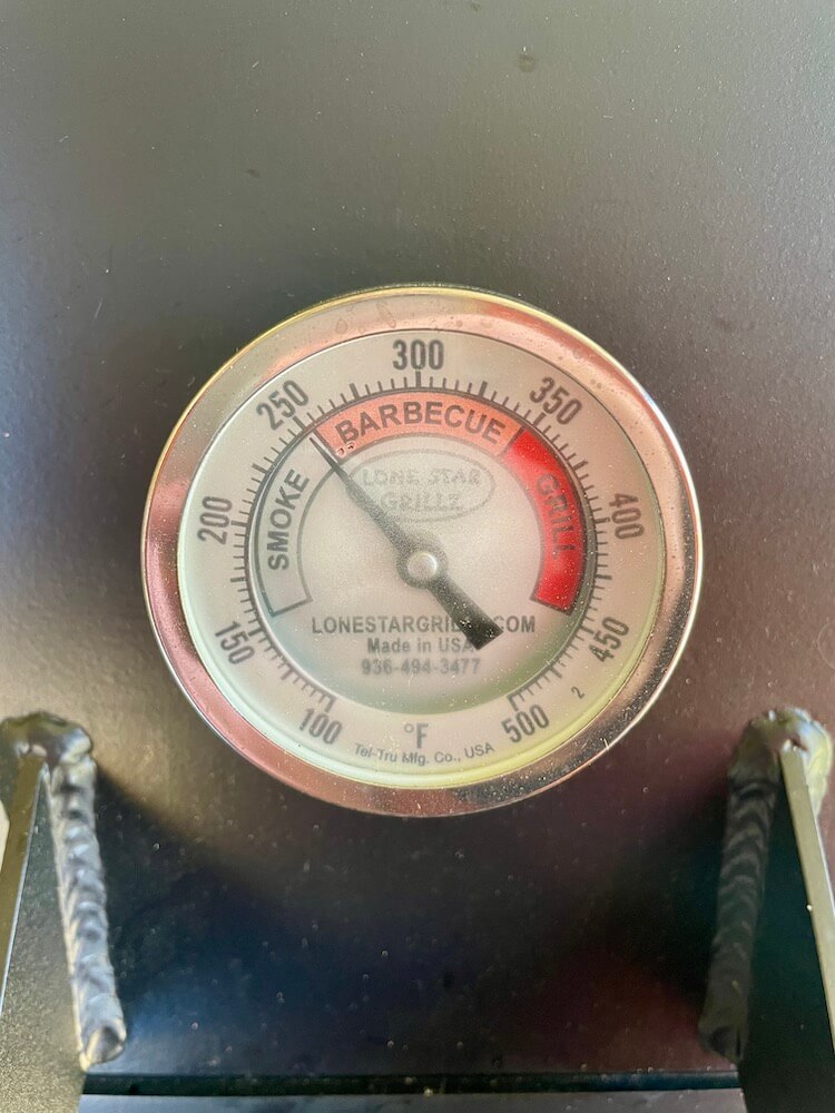 temperature dial on a lone star grillz pellet smoker