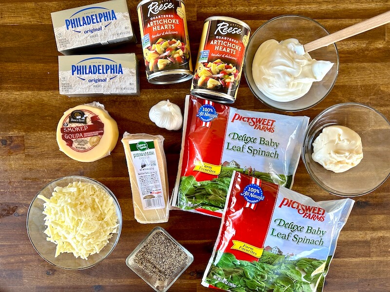 ingredients for spinach artichoke dip