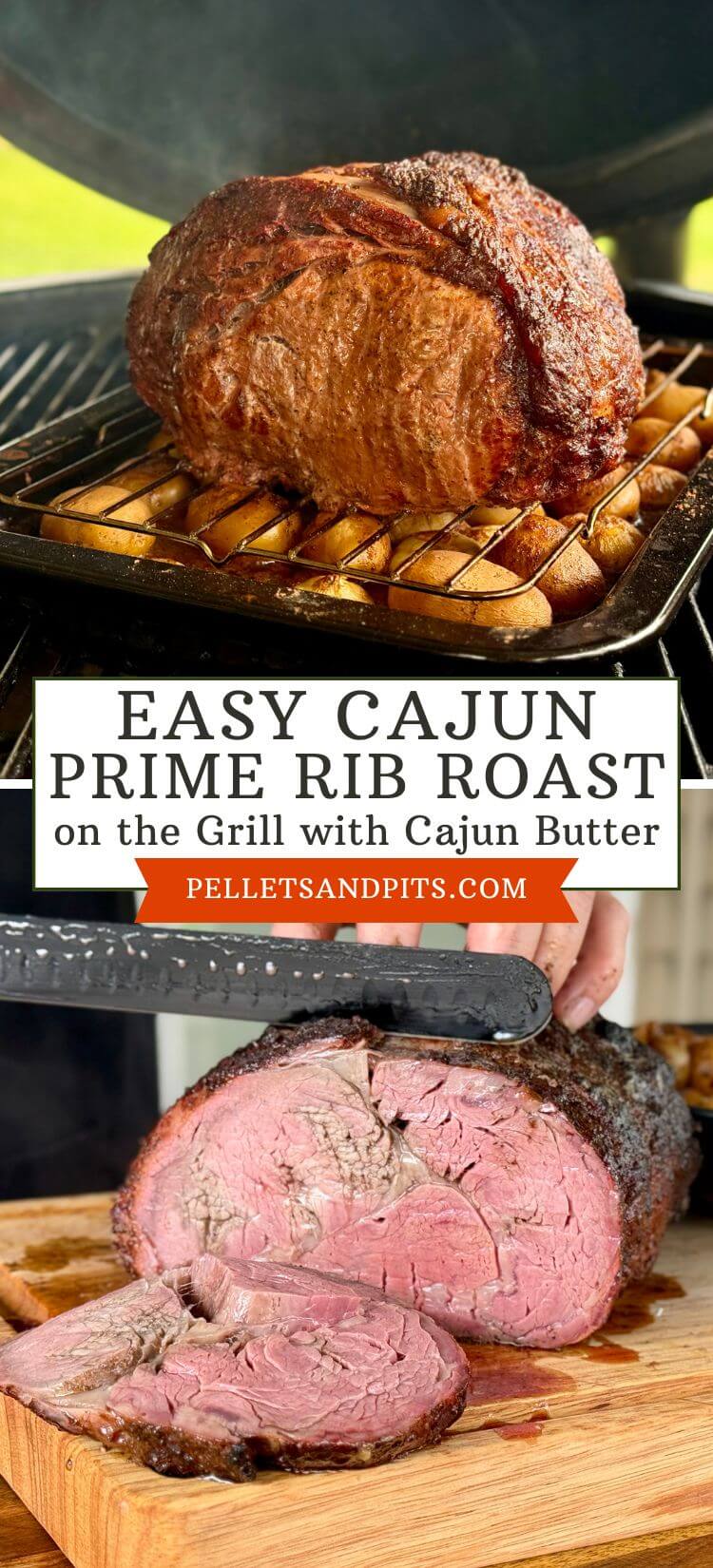 collage showing how to make a Cajun prime rib roast on the grill