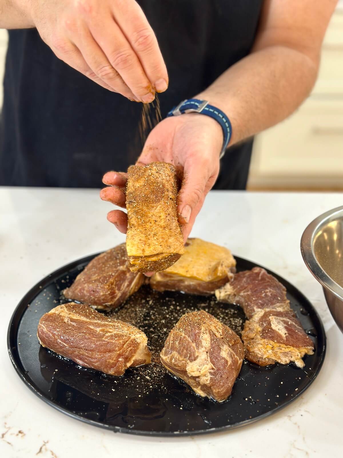 seasoned cured pieces of pork butt to make tasso