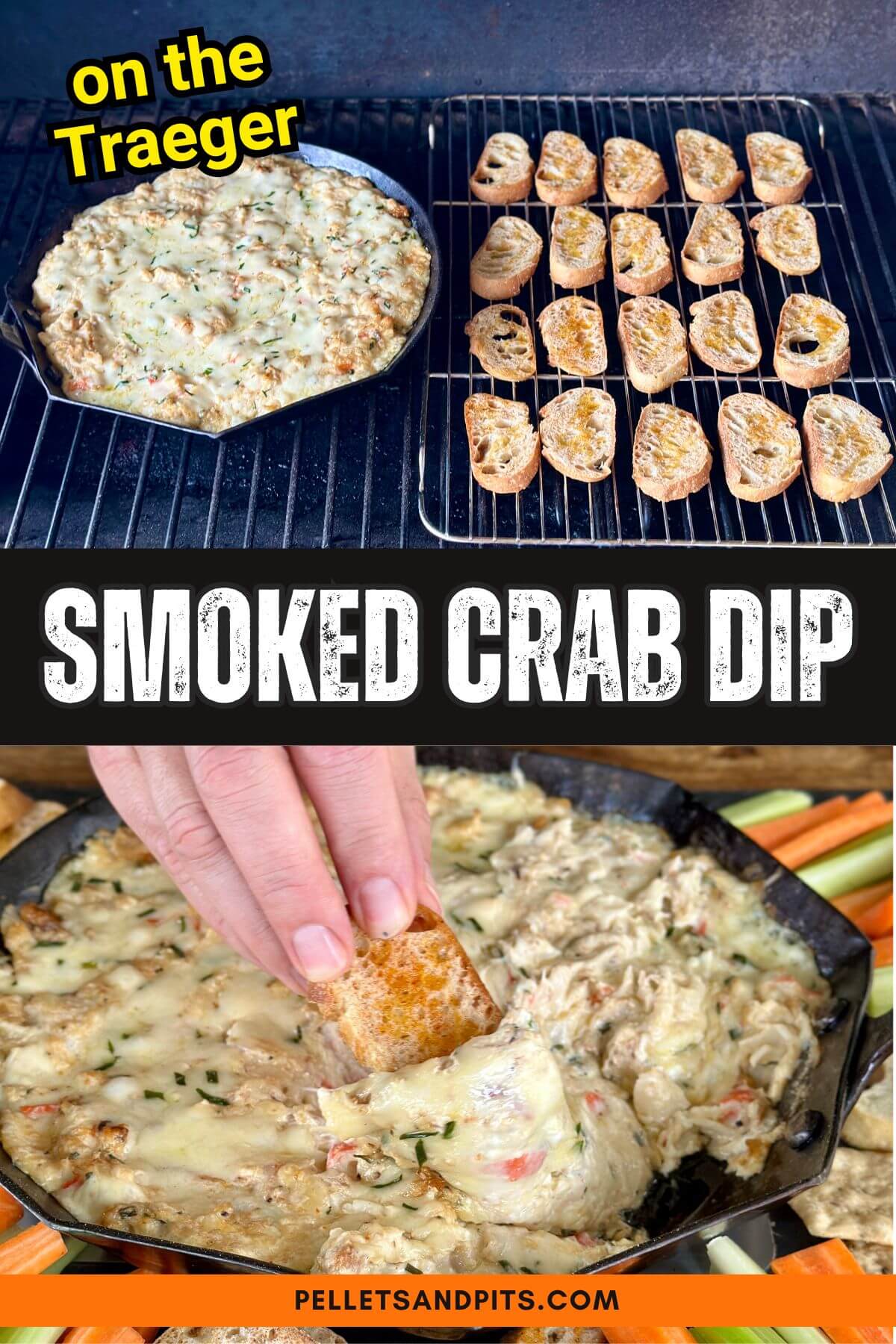 smoked crab dip cooking on a pellet grill