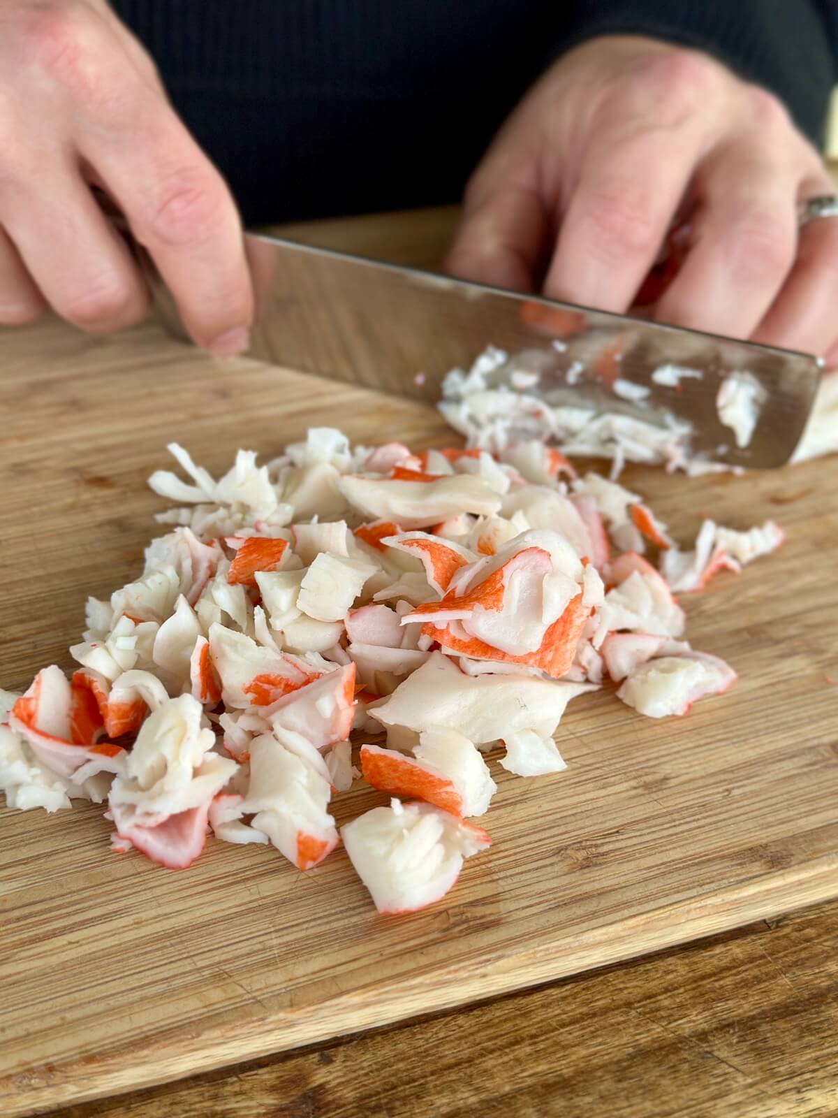 cutting crab meat