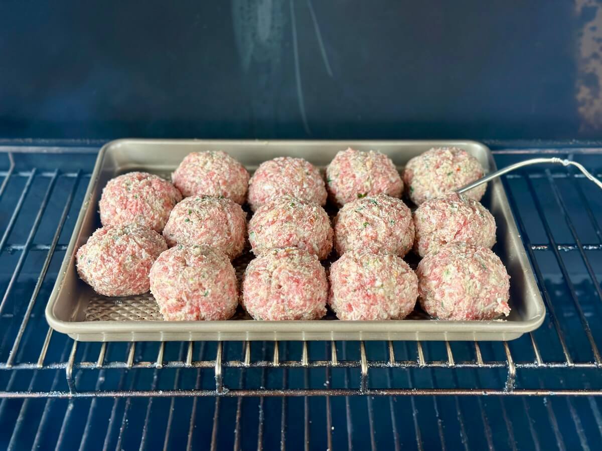 smoking Italian meatballs on a pellet grill