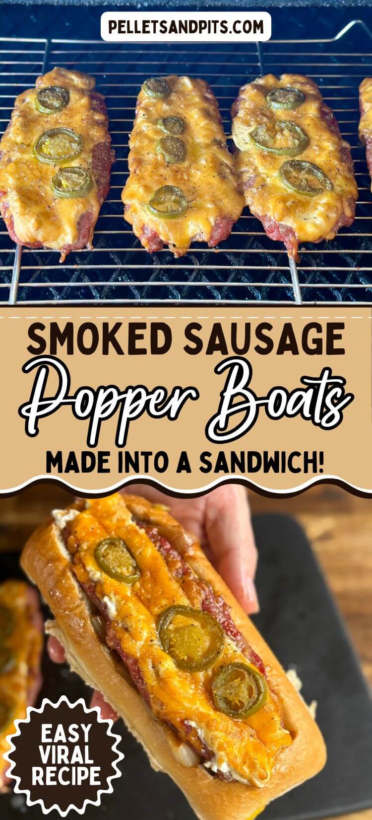 smoked sausage popper boats made into a sandwich