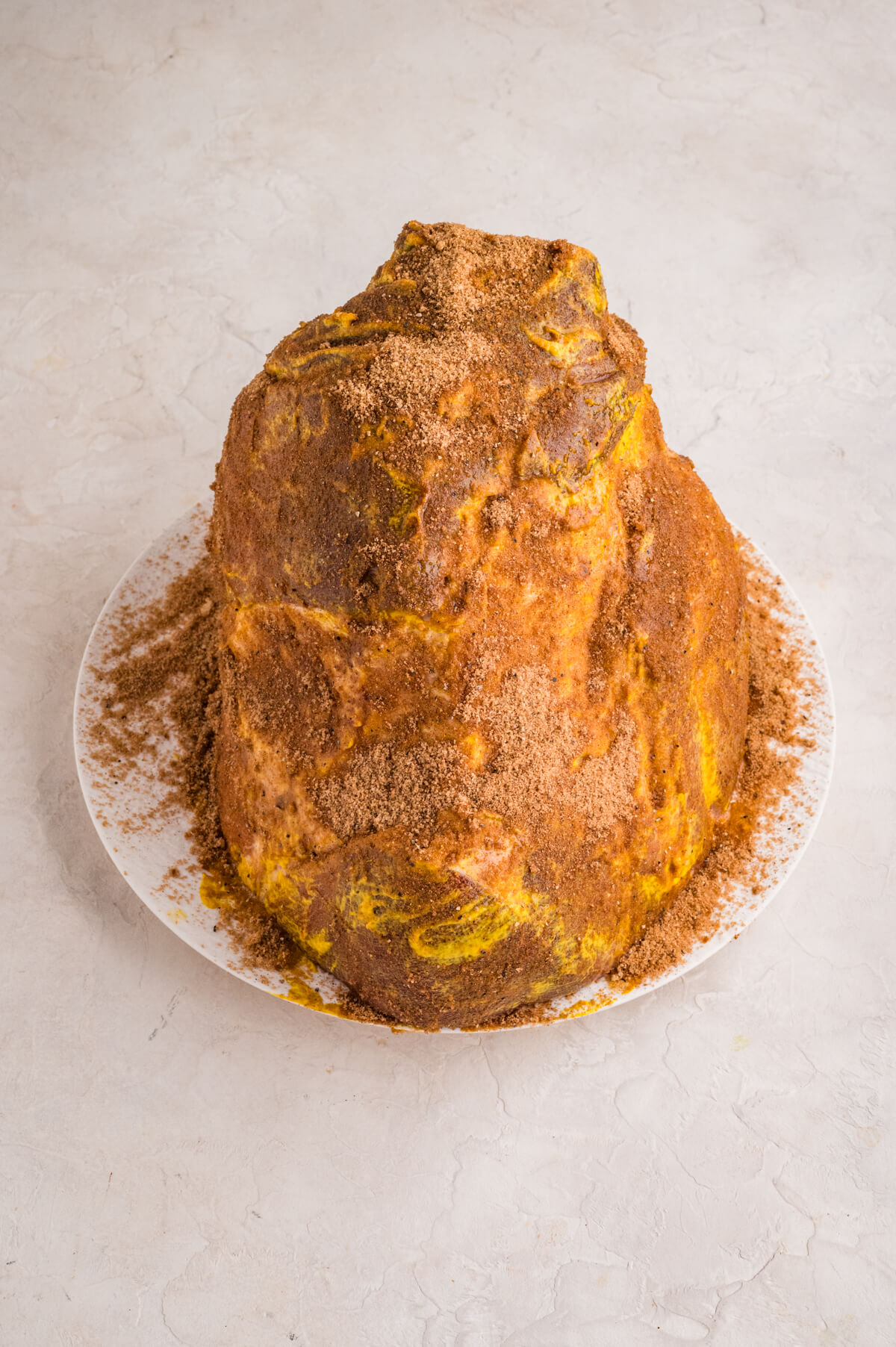 seasoned smoked ham with mustard binder