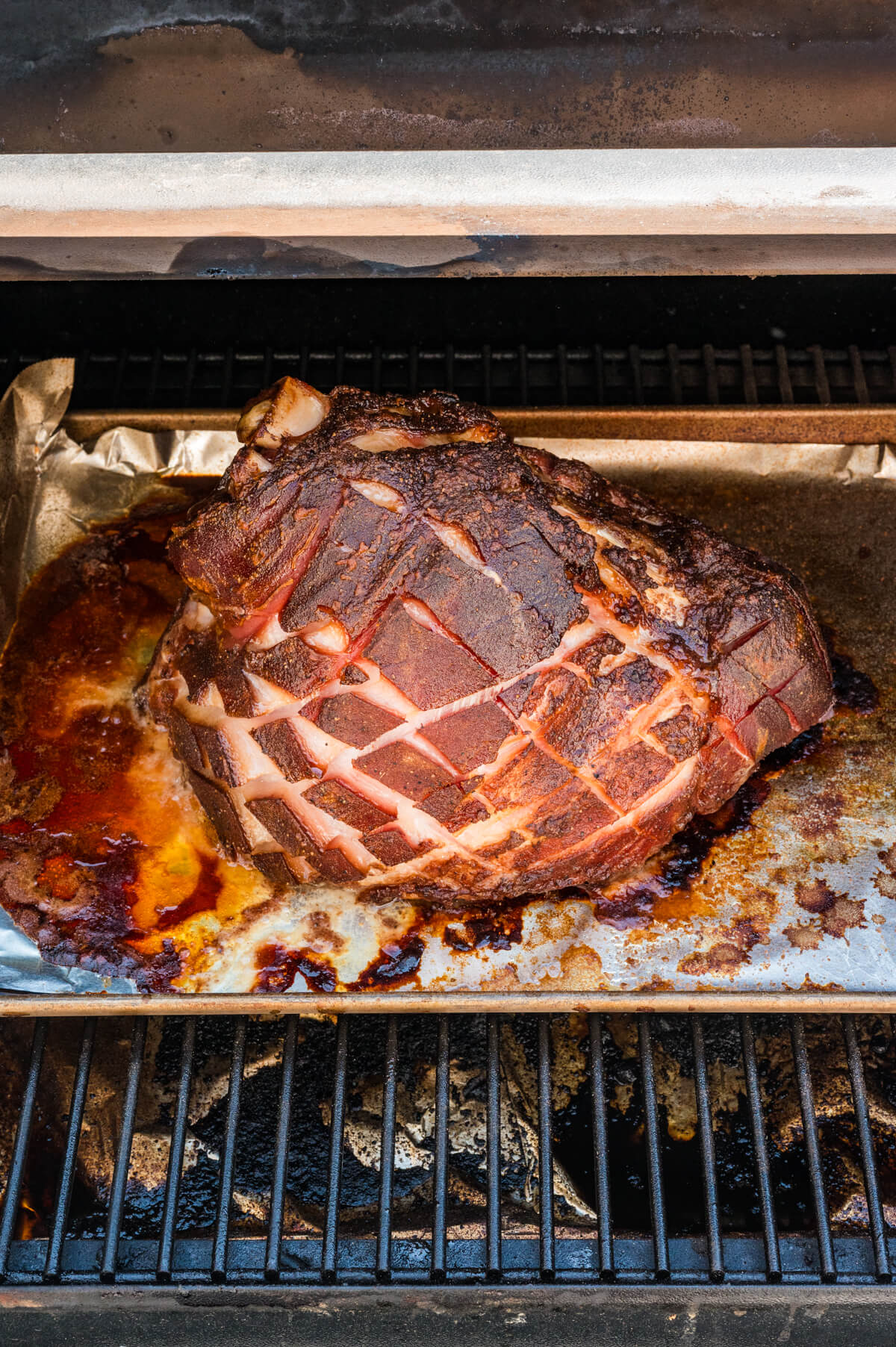 smoking a ham on a pellet grill