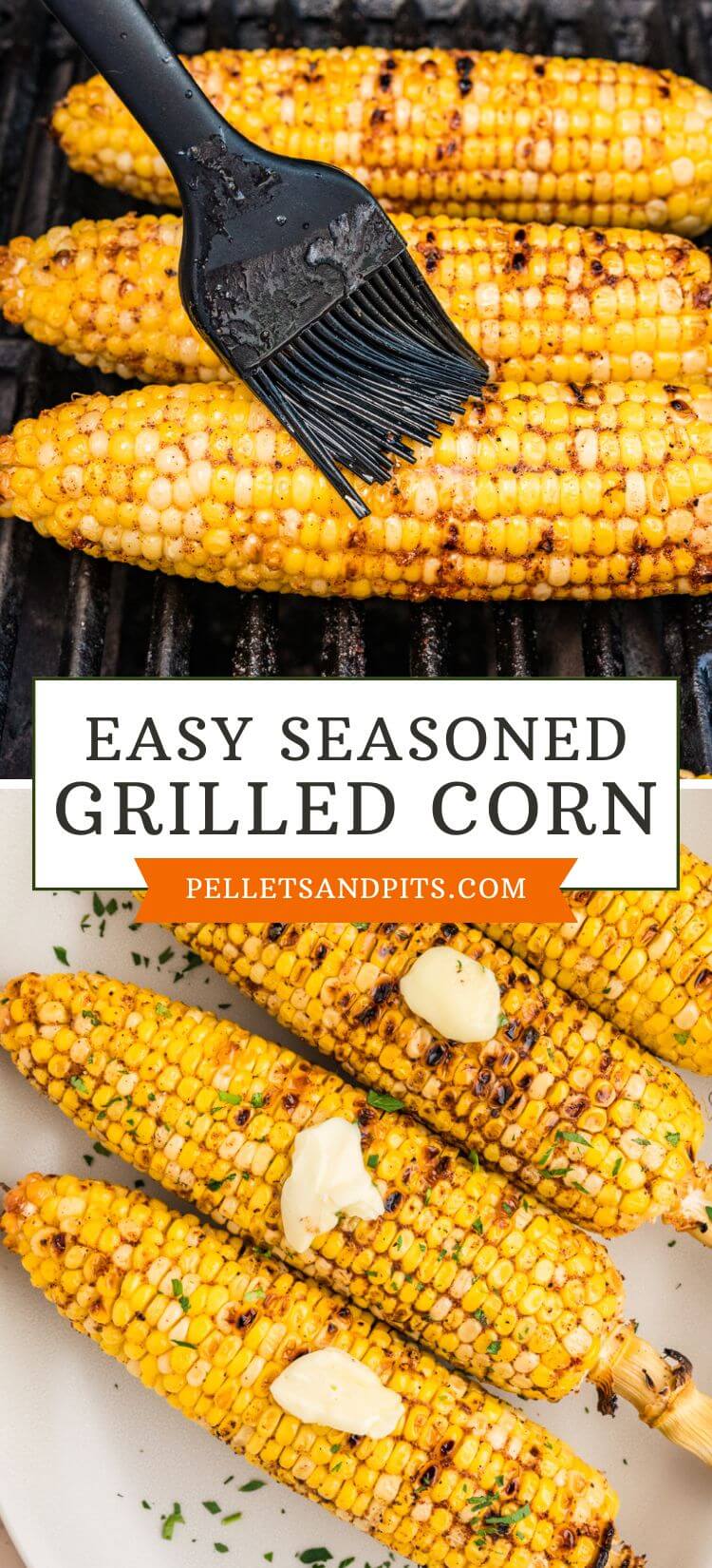 collage showing how to make seasoned butter grilled corn on a grill