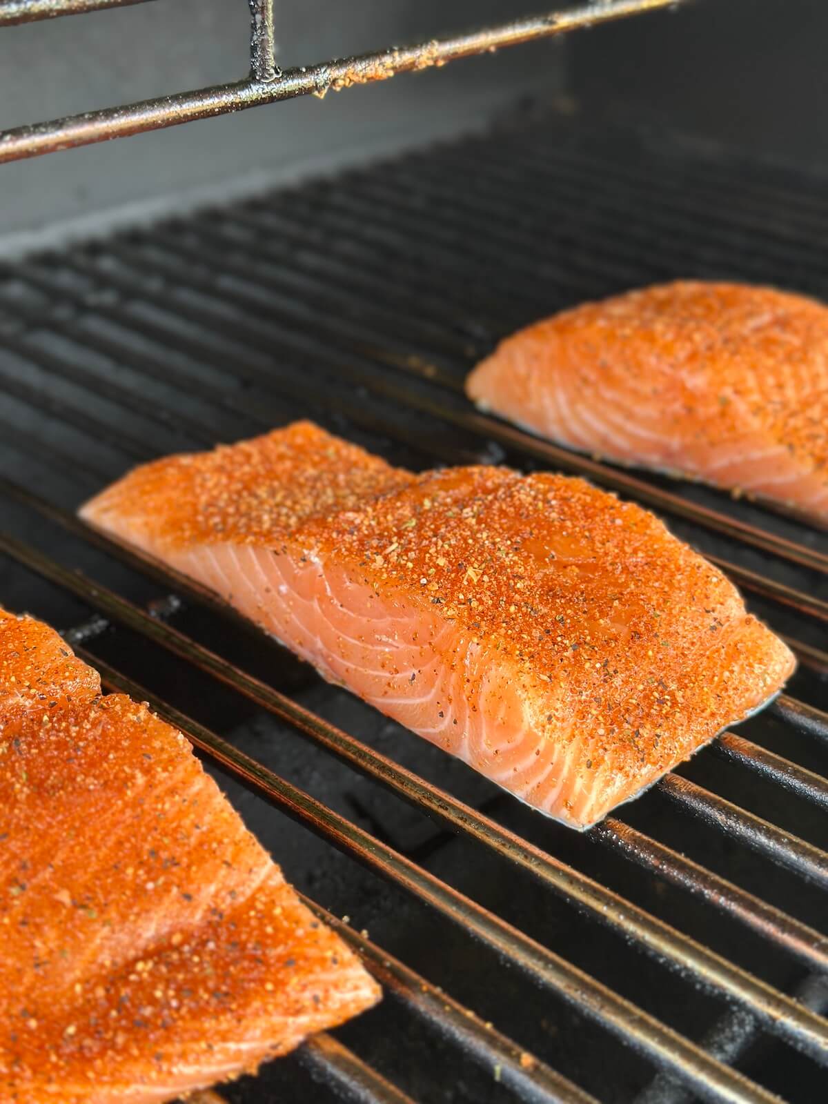 grilling salmon filets on a pellet grill
