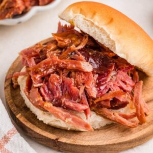 pulled ham on a sandwich