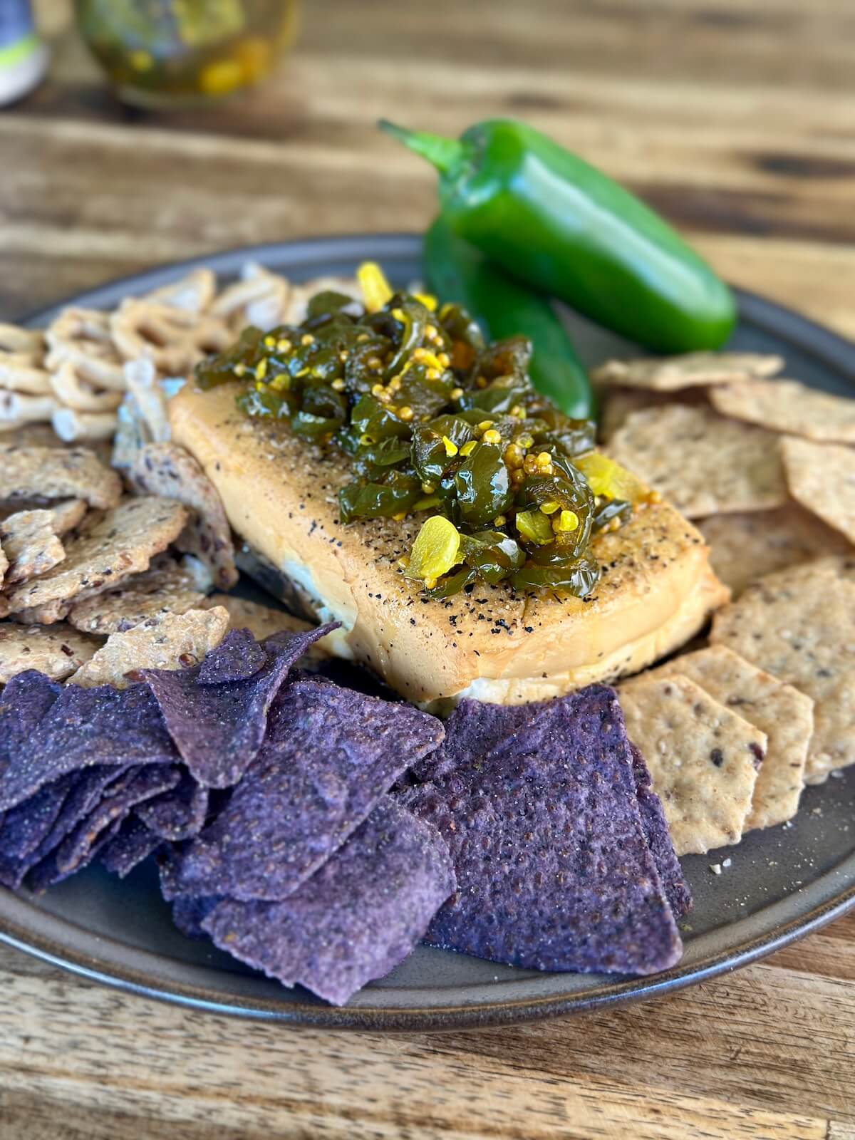 smoked cream cheese with candied jalapenos
