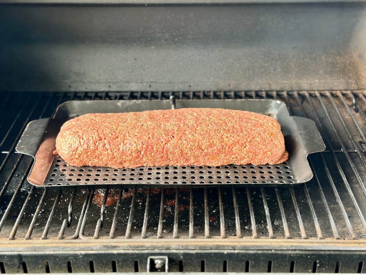 smoking a French onion stuffed meatloaf on a pellet smoker