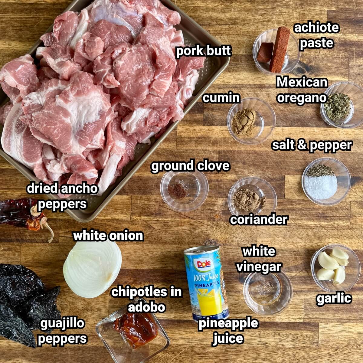 ingredients for al pastor marinade with pork shoulder