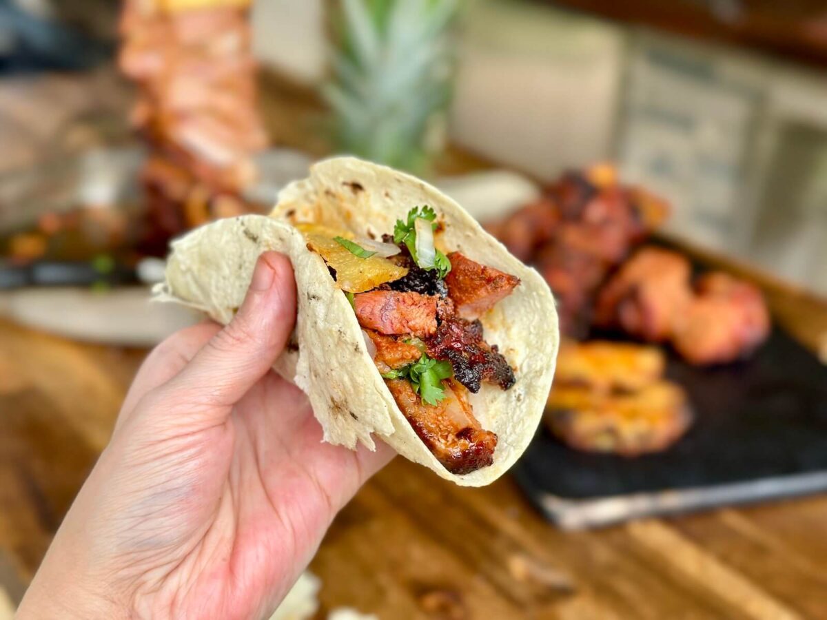 grilled al pastor tacos with pork and pineapple