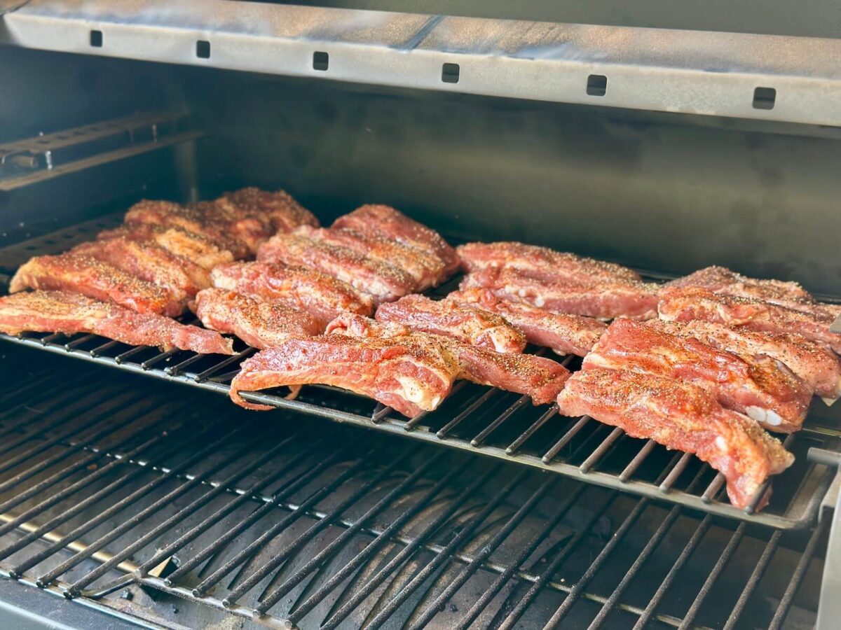 smoking party ribs on a pellet grill