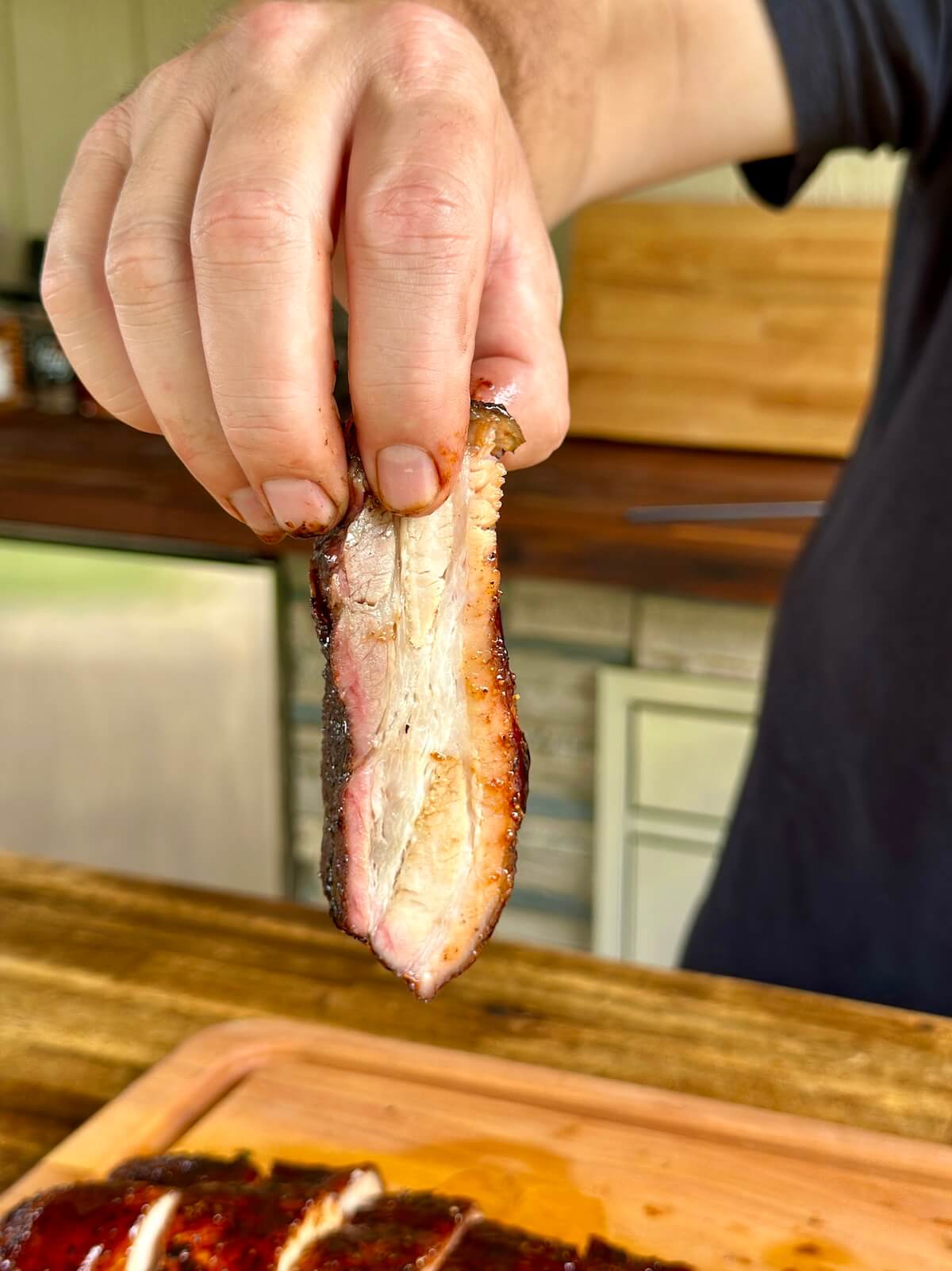 smoked pork belly sliced with barbecue sauce glaze