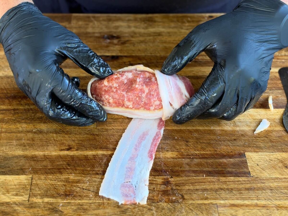 wrapping armadillo eggs in bacon strips